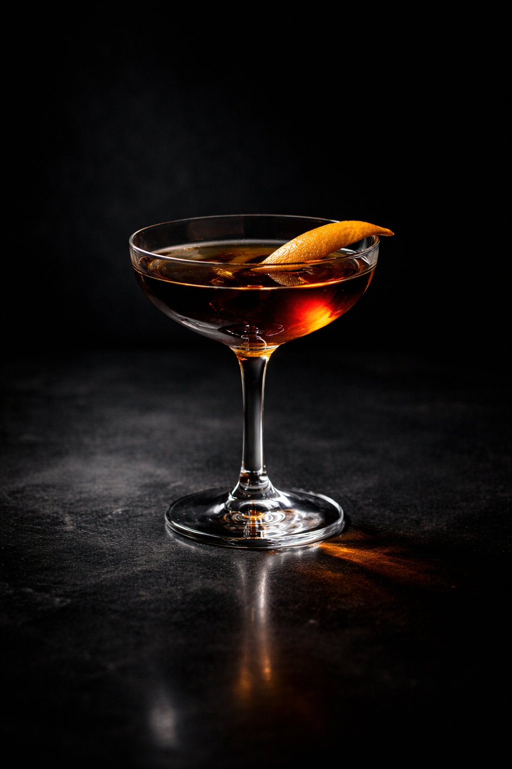 Dark premium rum cocktail in cinematic lighting